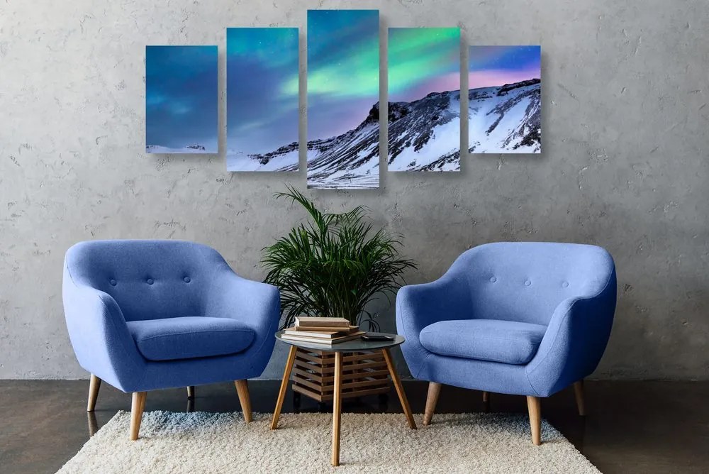 Quadri 5 pezzi – Aurora boreale norvegese