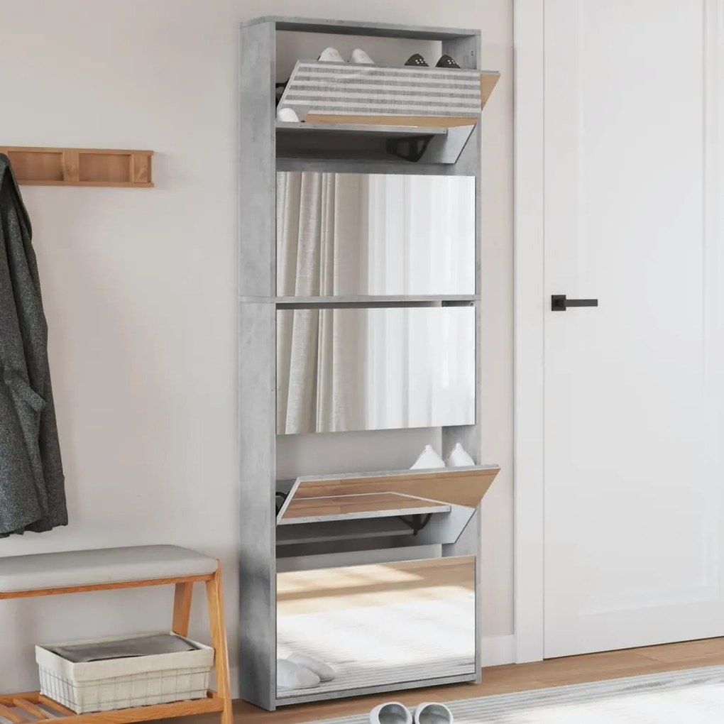 Scarpiera Con Specchio A 5 Livelli Grigio Cemento 63x17x169,5cm /