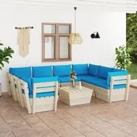 Set Divani da Giardino su Pallet 9 pz con Cuscini Legno Abete 3063604