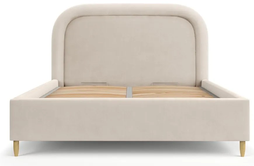 Letto matrimoniale imbottito beige con spazio contenitivo e rete 140x200 cm Mija - Maison de Rêve