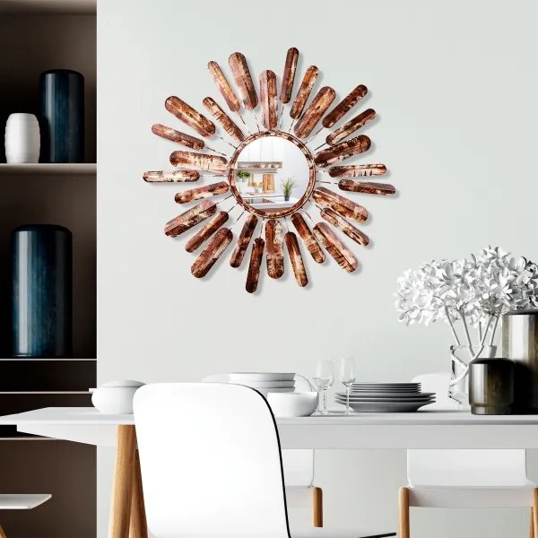 Specchio da parete SOLE diametro 75 cm marrone