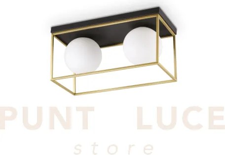 Lingotto lampadario da soffitto nero-ottone sfera bianca 2 luci att...