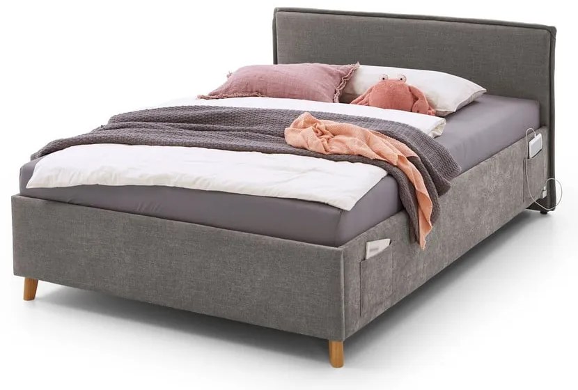 Letto da bambini grigio imbottito con contenitore con rete inclusa 140x200 cm Fun – Meise Möbel