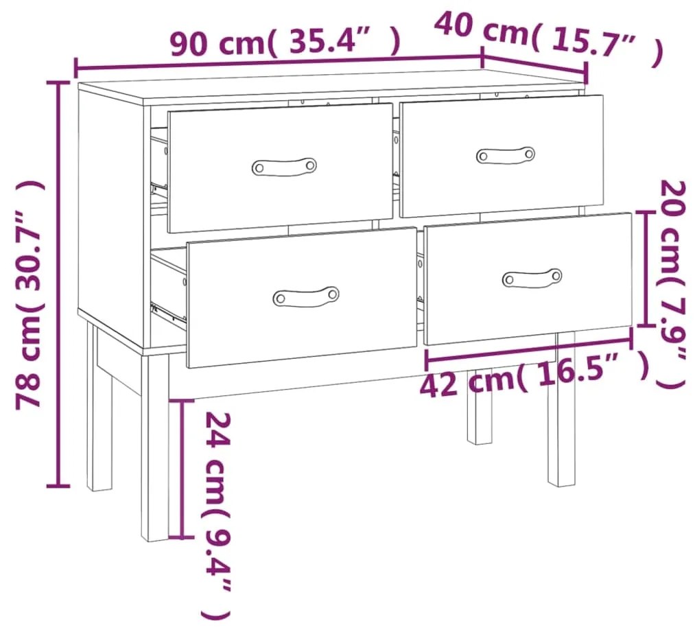 Mobile Consolle Grigia 90x40x78 cm in Legno Massello di Pino