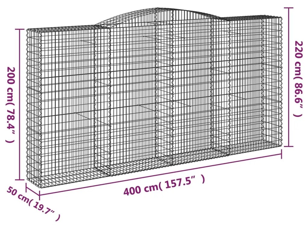 Cesti Gabbioni ad Arco 3 pz 400x50x200/220 cm Ferro Zincato