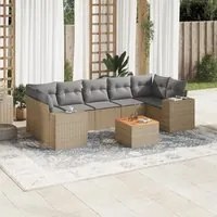 Set Divano da Giardino 8 pz con Cuscini Beige in Polyrattan 3225359