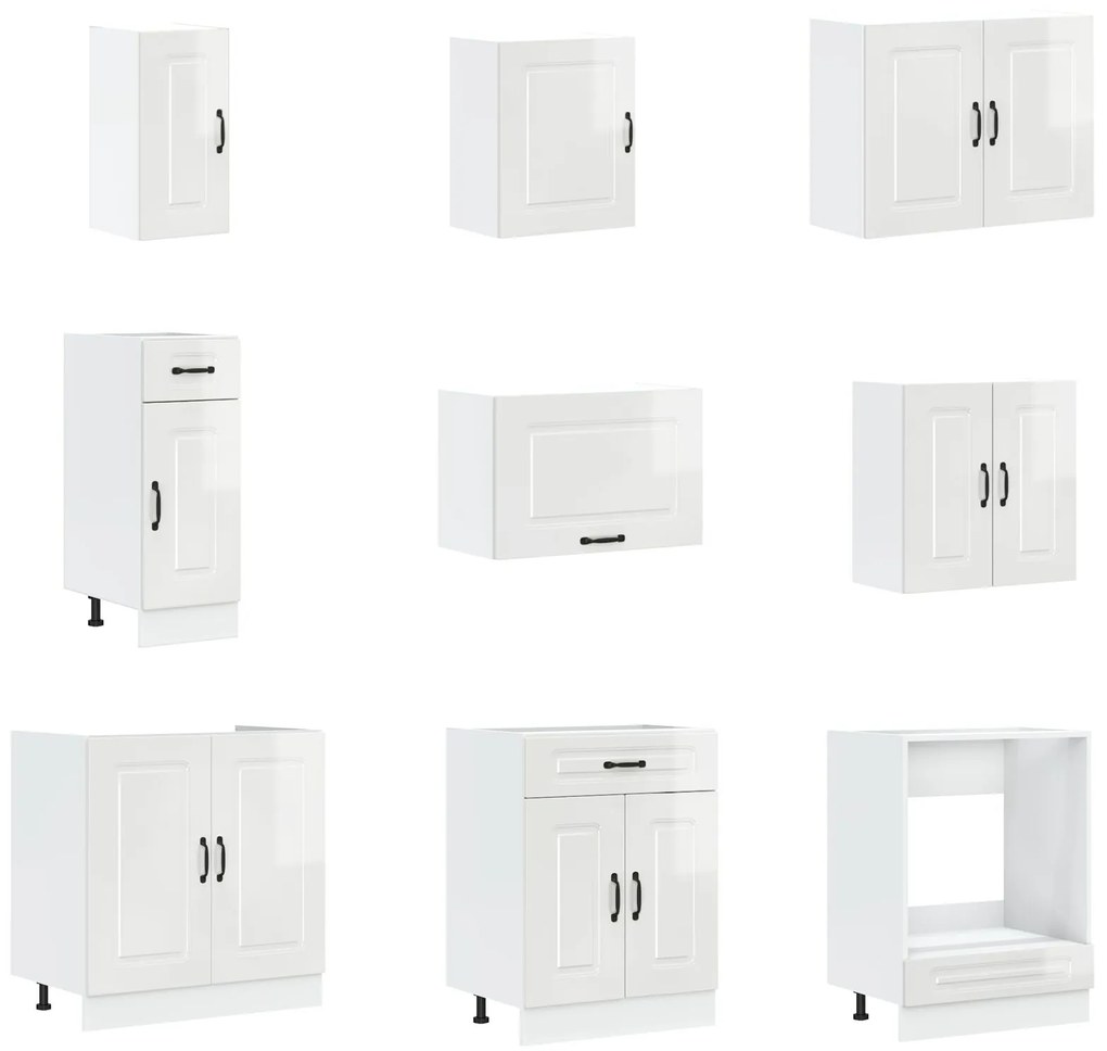 Mobiletto da cucina ""kalmar"" con doppi lavabi in legno ingegnerizzato bianco lucido