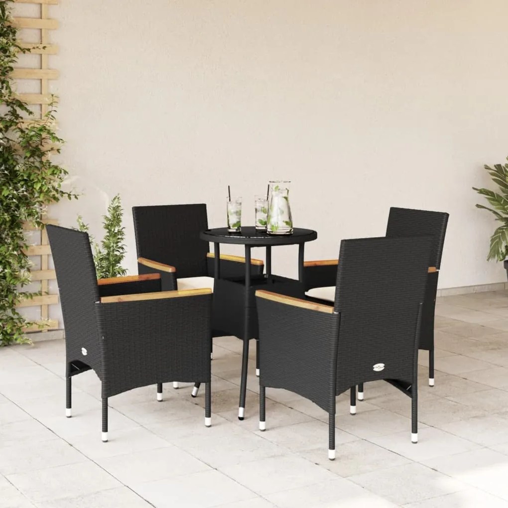 Set da pranzo da giardino con cuscini 5 pz polyrattan e vetro