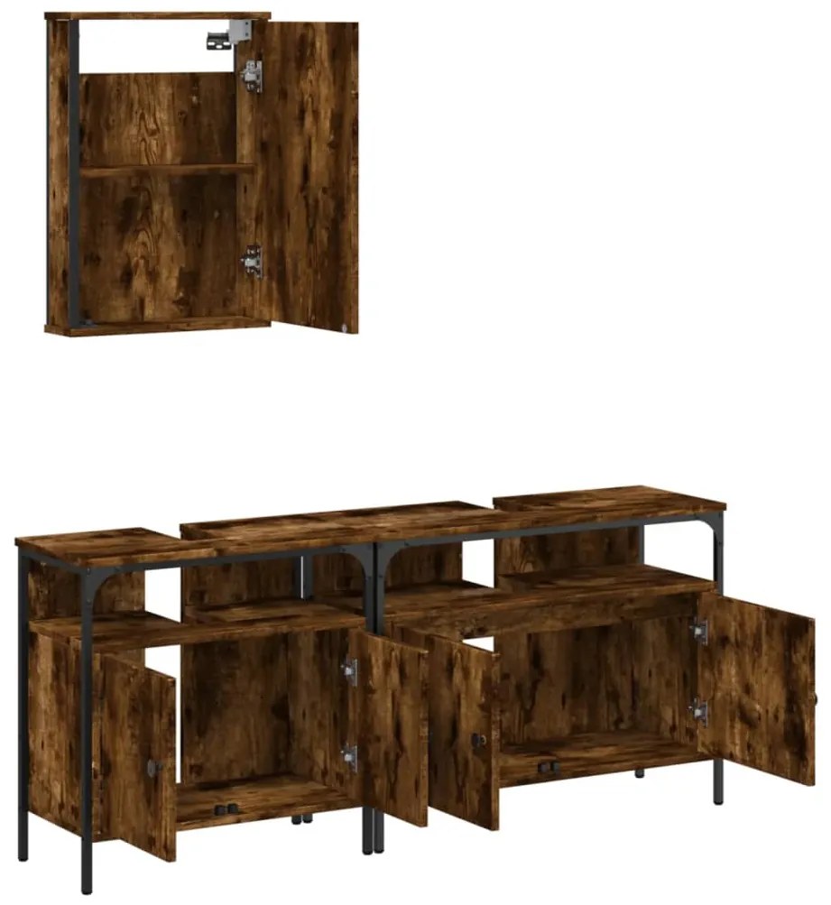 Set mobili da bagno 3 pz rovere fumo in legno multistrato