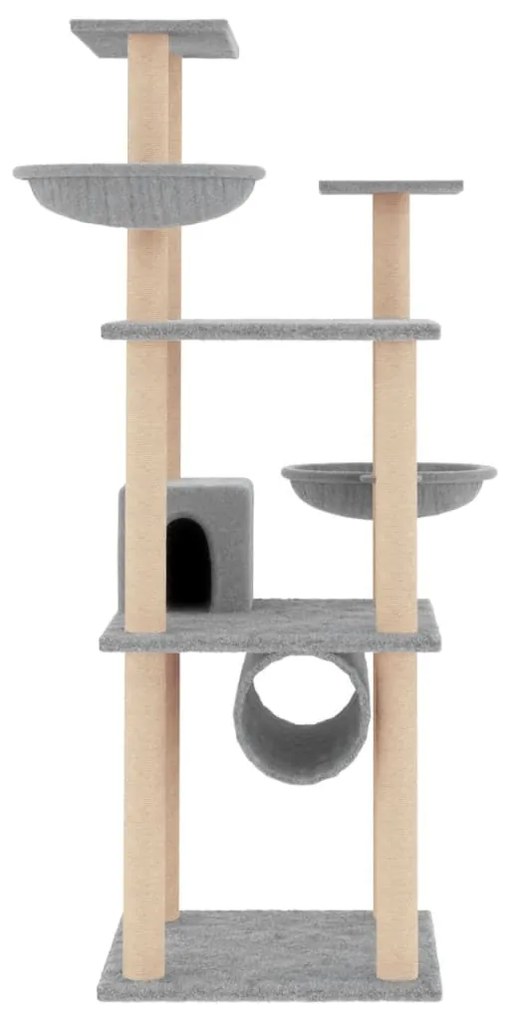 Albero per gatti con tiragraffi in sisal grigio chiaro 141 cm