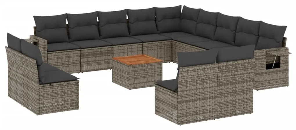 Set divani da giardino 14pz con cuscini in polyrattan grigio