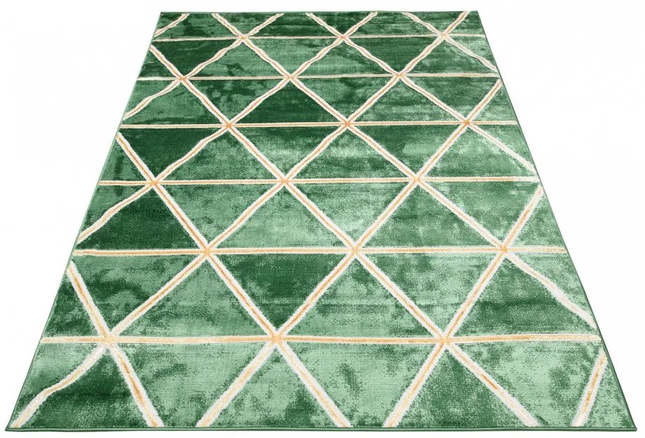 Tappeto moderno verde con motivo a triangoli dorati Larghezza: 120 cm | Lunghezza: 170 cm