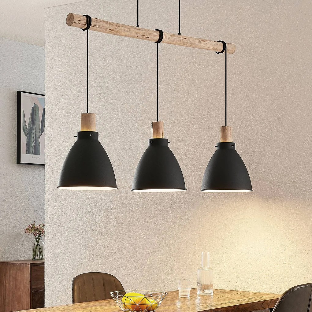 Lampada a sospensione Lindby Trebale, E27, Ø 28 cm, a 3 luci, legno