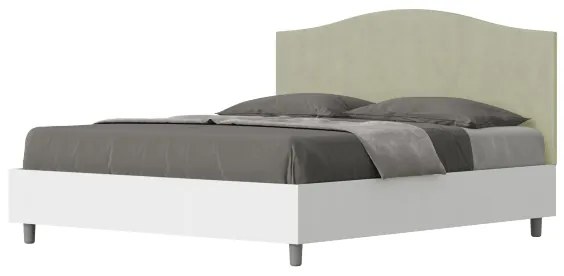 Letto matrimoniale e rete 160x200 in legno bianco e testata in microfibra tč verde Grace