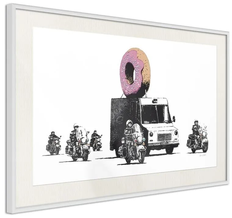 Poster  Banksy: Donuts (Strawberry)  Cornice Quadri Cornice nera con pass-partout, Larghezza x Altezza Home decor 45x30