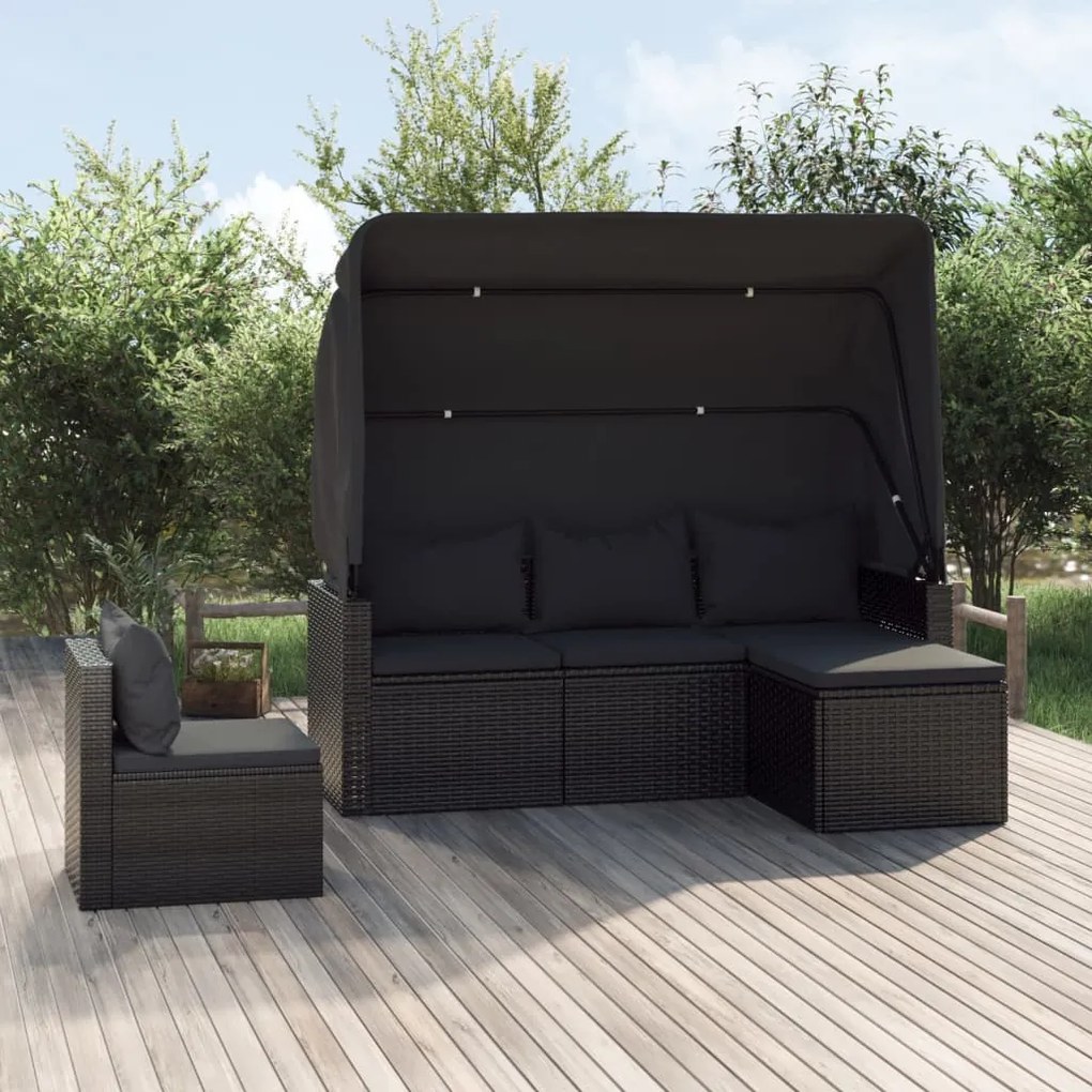 Set Divani da Giardino 4 pz con Cuscini Nero in Polyrattan