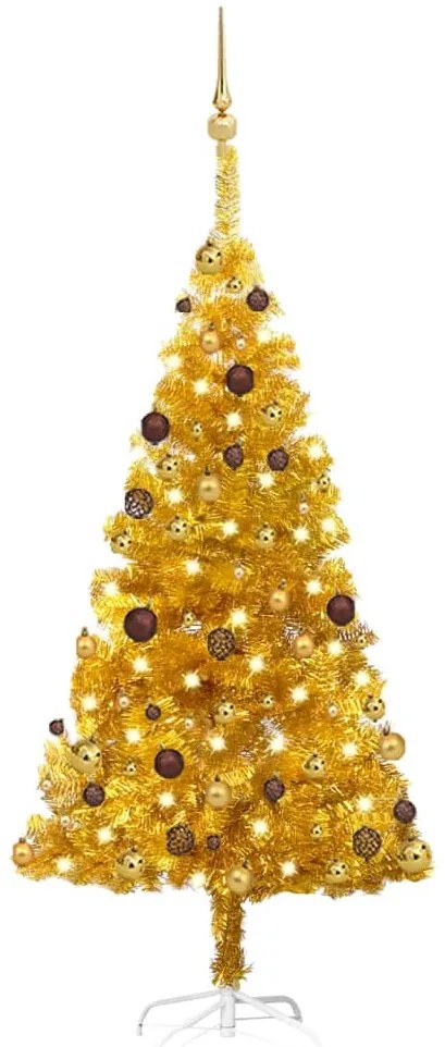 Albero di Natale Preilluminato con Palline Oro in diverse misure PET, Albero di Natale Preilluminato con Palline Oro 150 cm PET