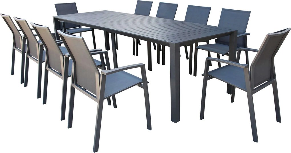 ARIZONA - set tavolo in alluminio cm 85 x 51,50/104/156/208/260 x 74 h con 10 poltrone Lotus