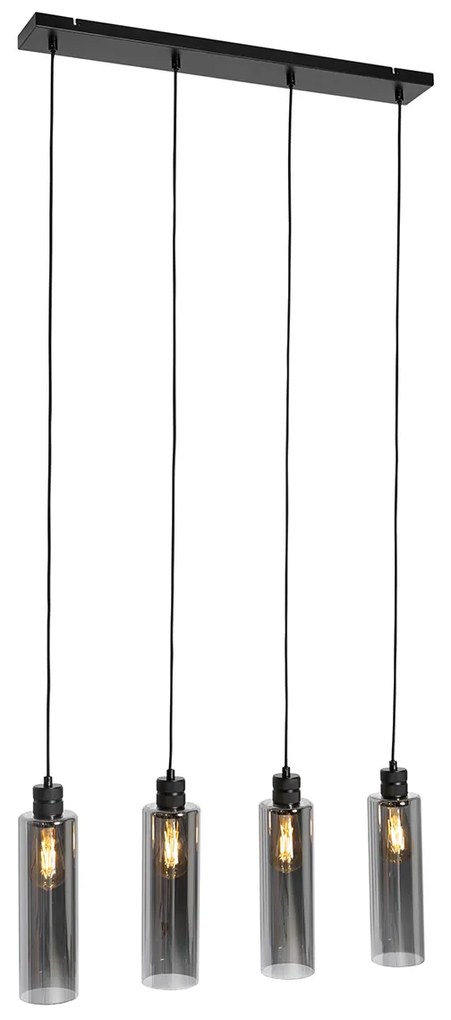 Lampada a sospensione moderna nera con vetro fumé 4 luci - Stavelot
