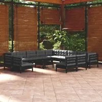 Set Divani da Giardino 14 pz con Cuscini Neri Legno di Pino 3096897