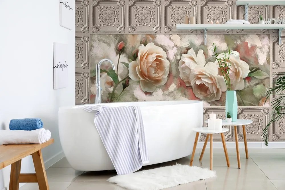 Carta da parati – Rosa in cornice storica