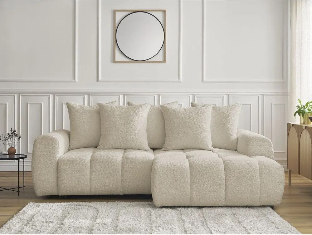 Divano angolare beige allungabile/con contenitore (con penisola a destra/con chaise lounge) con rivestimento in bouclé Roxelane – Bobochic Paris