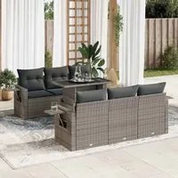 Set Divani da Giardino 7 pz con Cuscini Grigio in Polyrattan 3326421