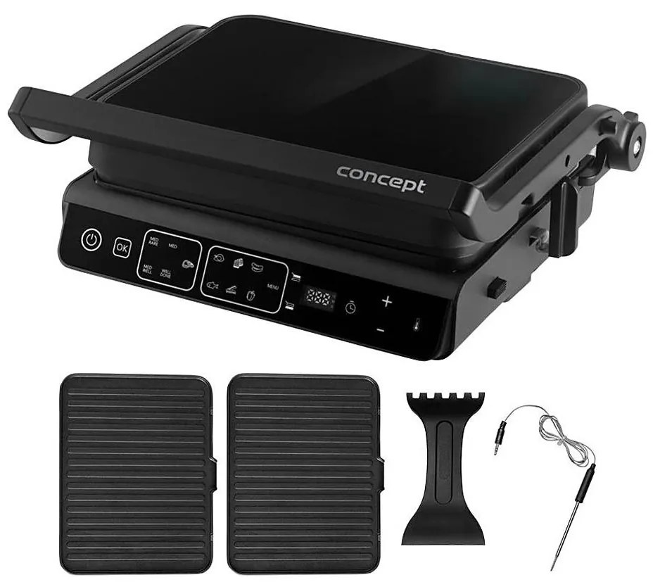 Concept ge3600 - Grill a contatto con sonda temperatura GLASS 2000W/230V nero