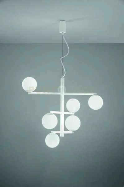 Sospensione gizah bianco vetri opali 6 luci attacco e14 piu' led in...