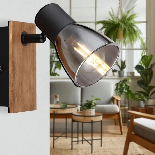 Globo 54307-1W - Faretto da parete CLAUDE 1xE14/40W/230V nero/legno