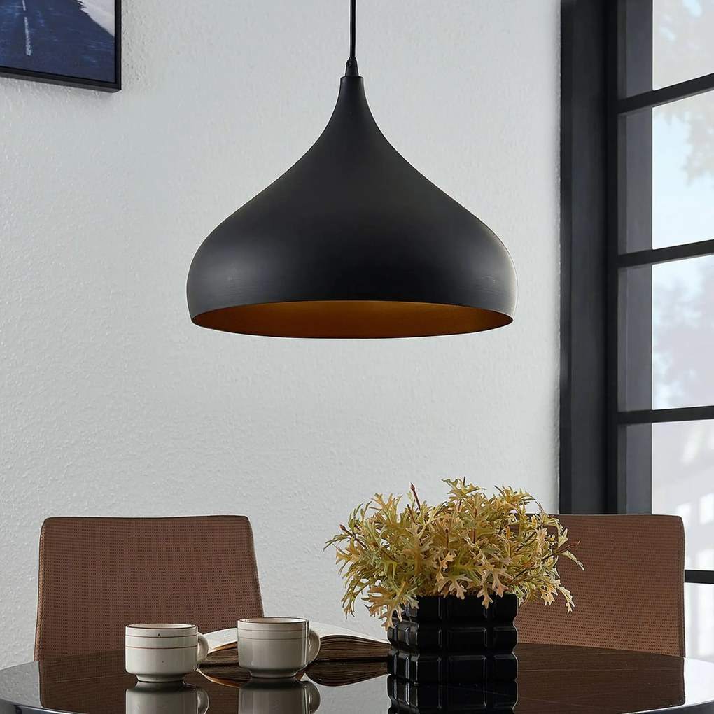 Lampada a sospensione Lindby Ritana, nero-oro, alluminio, Ø 31 cm