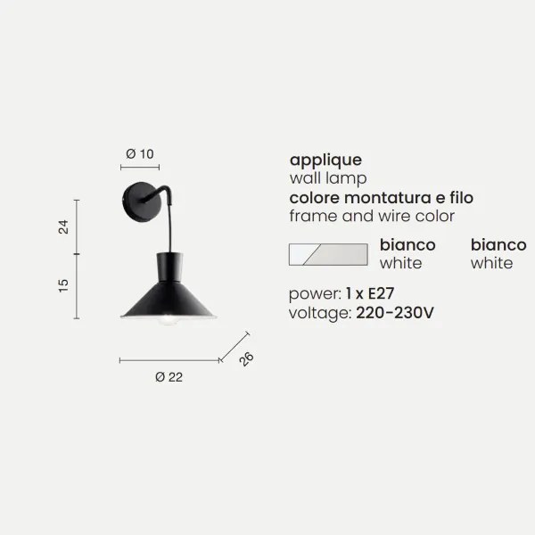 Applique D22 cm ELIO in metallo verniciato Bianco