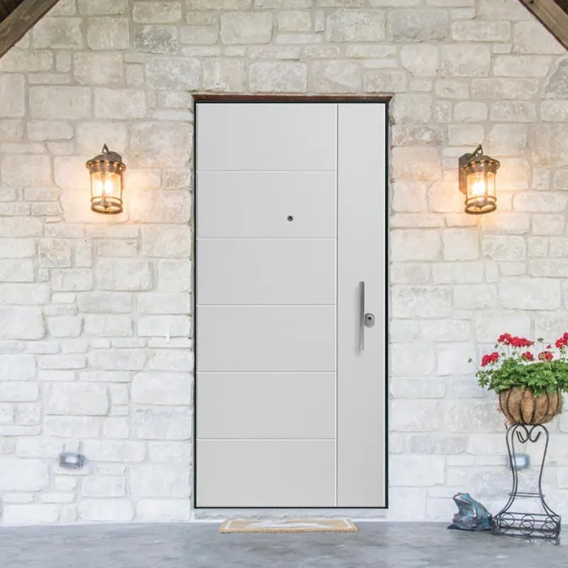 Porta blindata YALE Tiger L 80 x H 210 cm in PVC bianco, apertura spingere a sinistra, falso telaio incluso