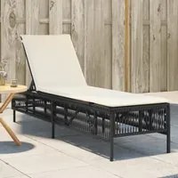 Lettino Prendisole con Cuscino Nero in Polyrattan 4002737