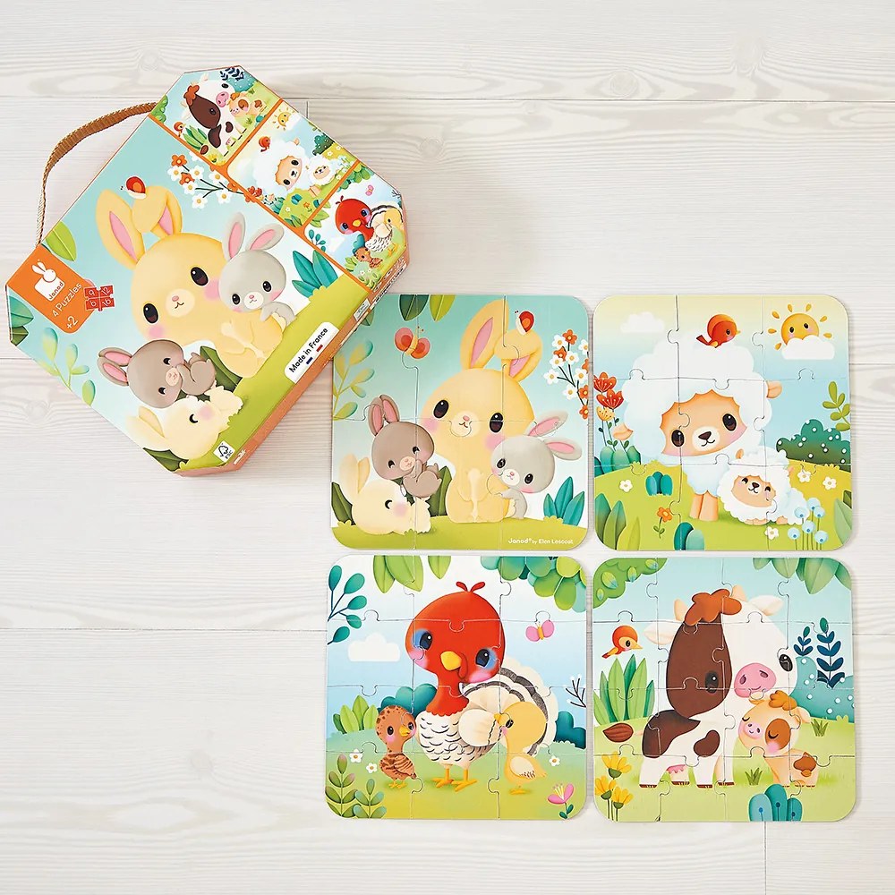 Puzzle in valigetta 4in1 - Fattoria con animali - 6-9-12-16 pezzi