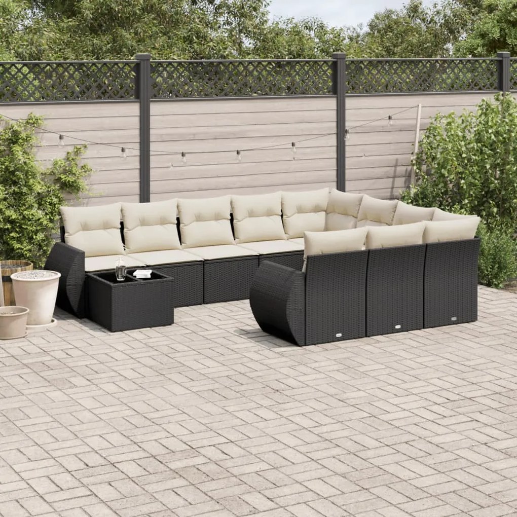 Set divani da giardino 11 pz con cuscini in polyrattan nero