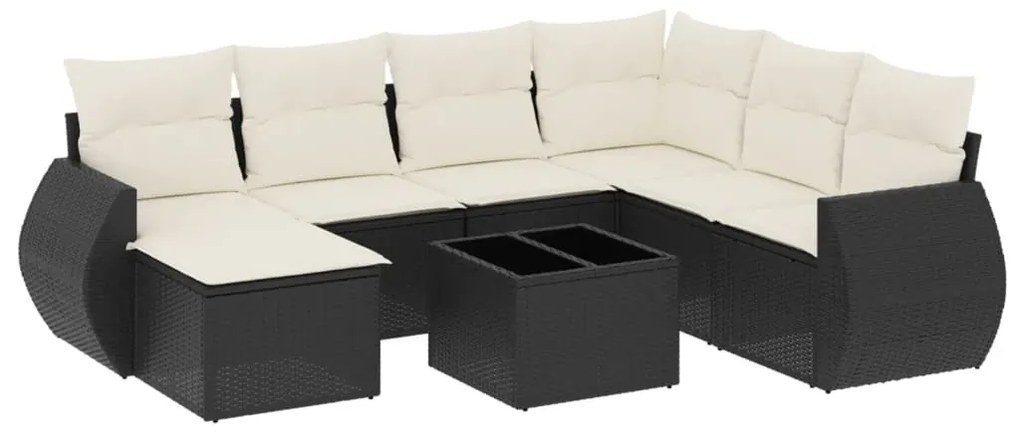 Set divani da giardino con cuscini 8 pz nero in polyrattan