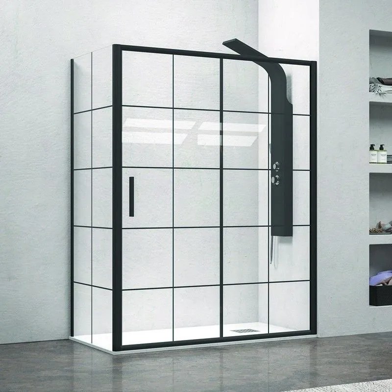 Kamalu - Cabina doccia colore nero 140x80 vetro con riquadri neri NICO-D3000S