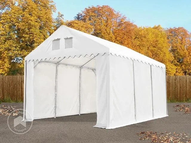 TOOLPORT 4x14 m tenda capannone, altezza 2,6m, PVC 800, telaio perimetrale, bianco, con statica (sottofondo in terra) - (527632)