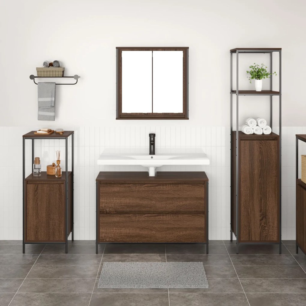 Set di mobili per bagno in 3 pezzi in legno ingegnerizzato marrone