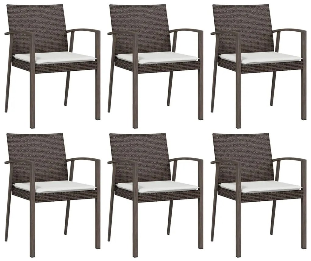 Sedie Giardino con Cuscini 6pz Marroni 56,5x57x83 cm Polyrattan