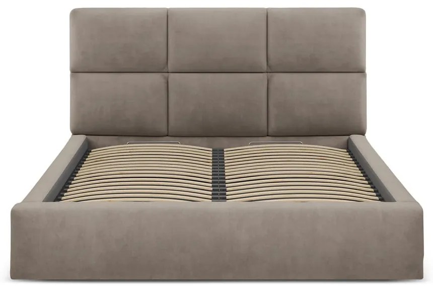 Letto matrimoniale imbottito marrone chiaro con contenitore con rete inclusa 200x200 cm Libera – Windsor &amp; Co Sofas