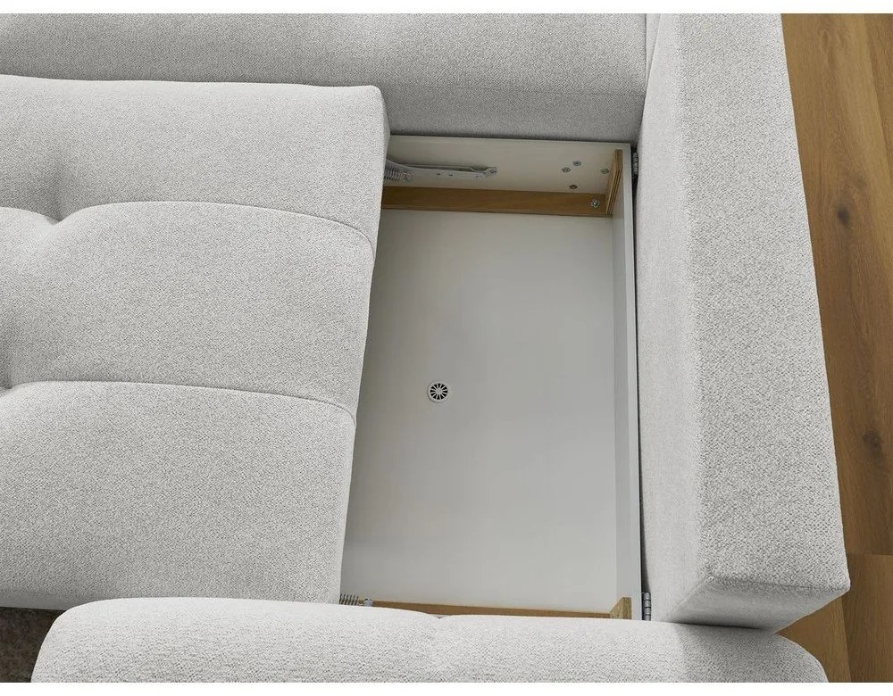 Divano angolare grigio chiaro allungabile/con contenitore (con penisola a sinistra/con chaise lounge) con rivestimento in ciniglia Roxelane – Bobochic Paris