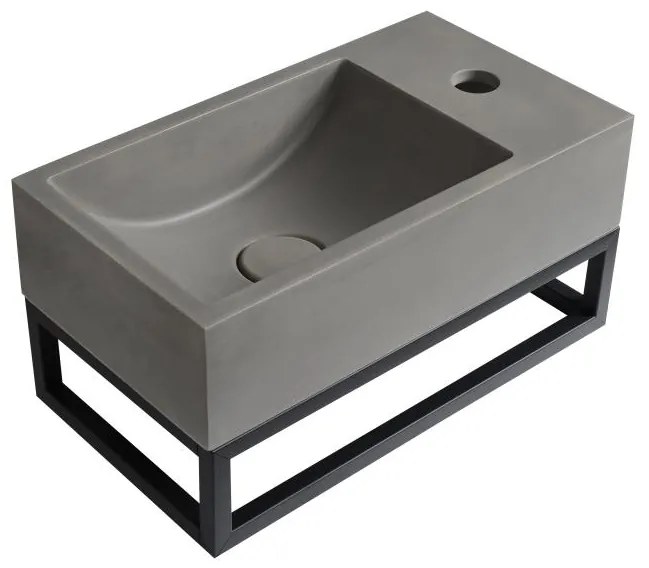 Lavamani sospeso con supporto L40 x l22 cm - in Calcestruzzo - Rubinetteria a destra - UCHAMI