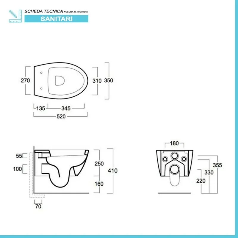 Wc sospeso Rimless LFT Spazio di Simas in ceramica bianca lucida