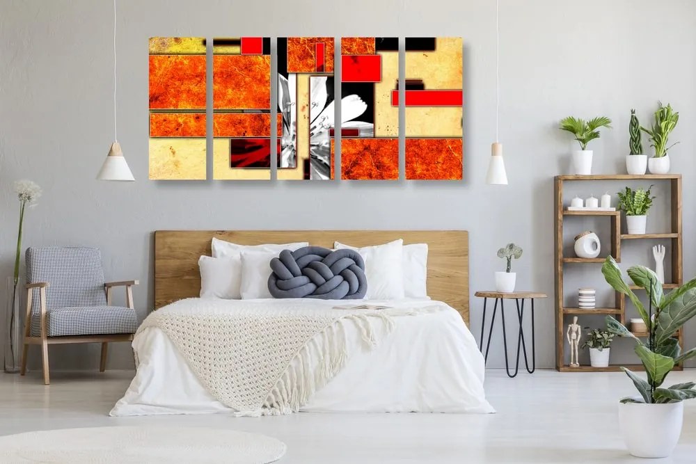 Quadri 5 pezzi – Astrazione floreale arancione