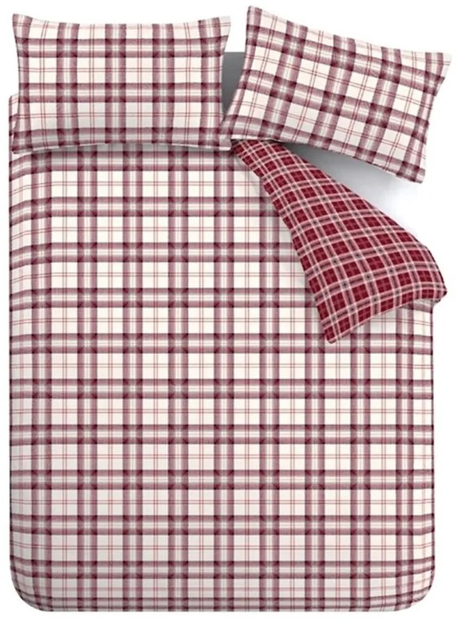 Set copripiumino e federa burgundy per letto singolo 135x200 cm Kelso Check – Catherine Lansfield