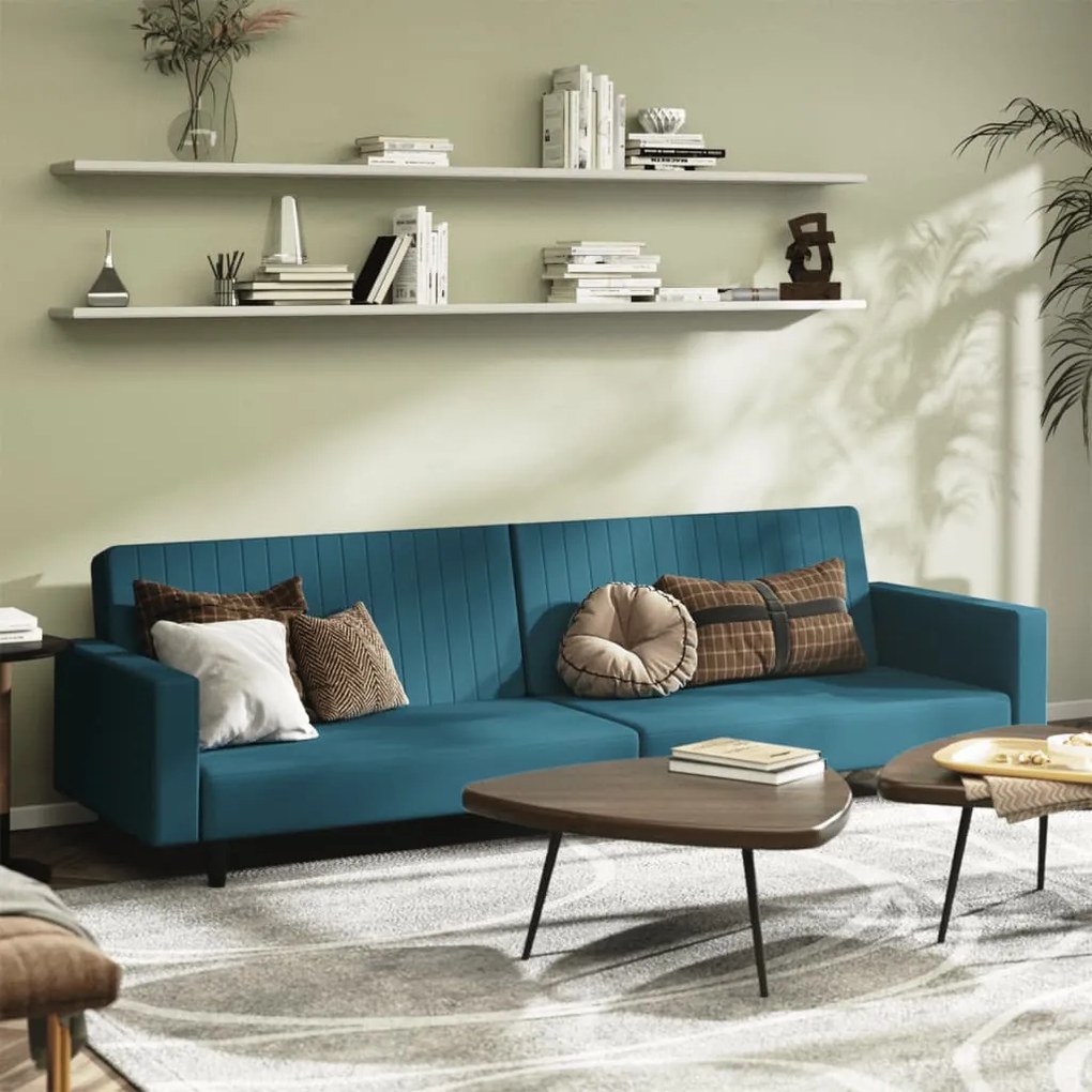 Divano Letto A 2 Posti Blu İn Velluto /