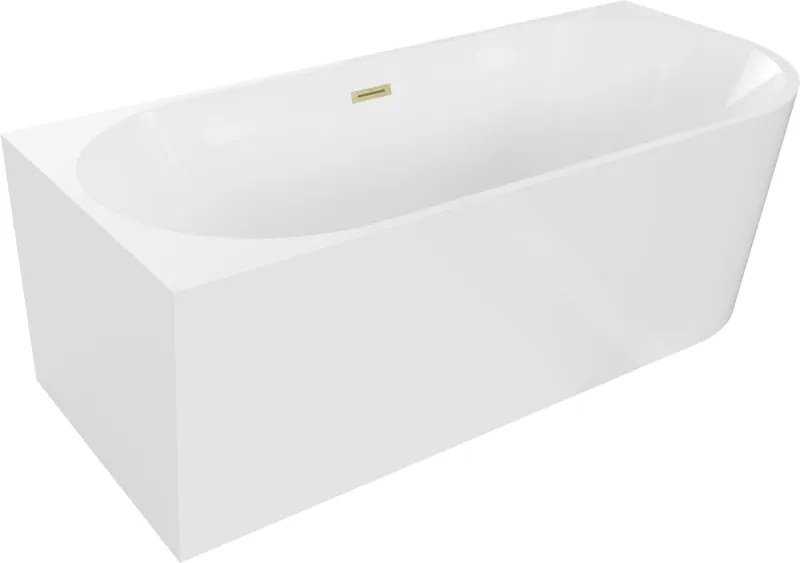 Mexen Mia vasca da bagno freestanding angolare sinistra 160 x 75 cm, bianca, troppopieno dorato spazzolato - 52691607500L-55