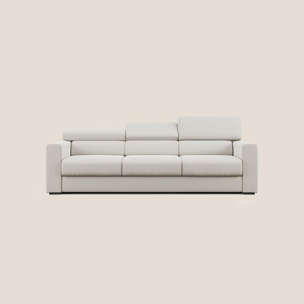 Dylan divano a 3 sedute con pouf estraibile poggiapiedi in tessuto fiammato simil cotone impermeabile T19